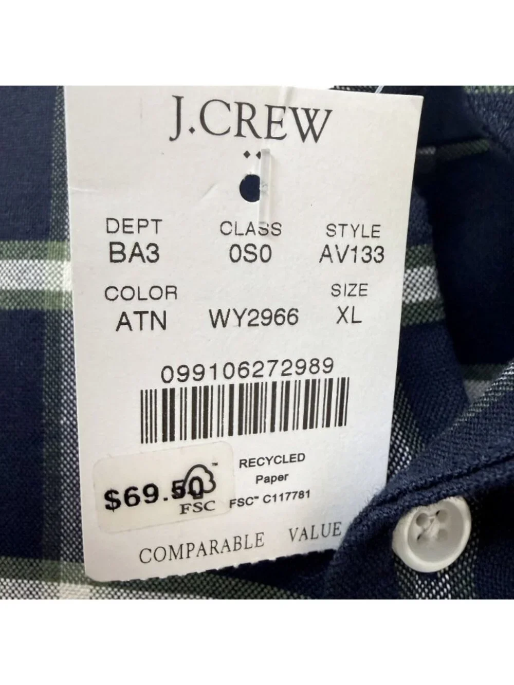 J.Crew Factory Flex Oxford Shirt Mens XL Navy Blue Check Slim Untucked NWT